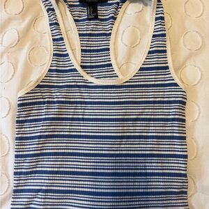 Forever 21 Blue and White Striped Ribbed Racerback Tank